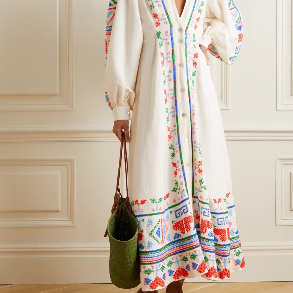 Farm Rio Graphic Embroidered Kaftan Maxi Dress